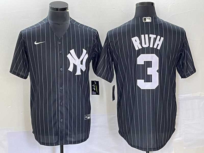 Men's New York Yankees #3 Babe Ruth Black Pinstripe Cool Base Stitched Baseball Jersey